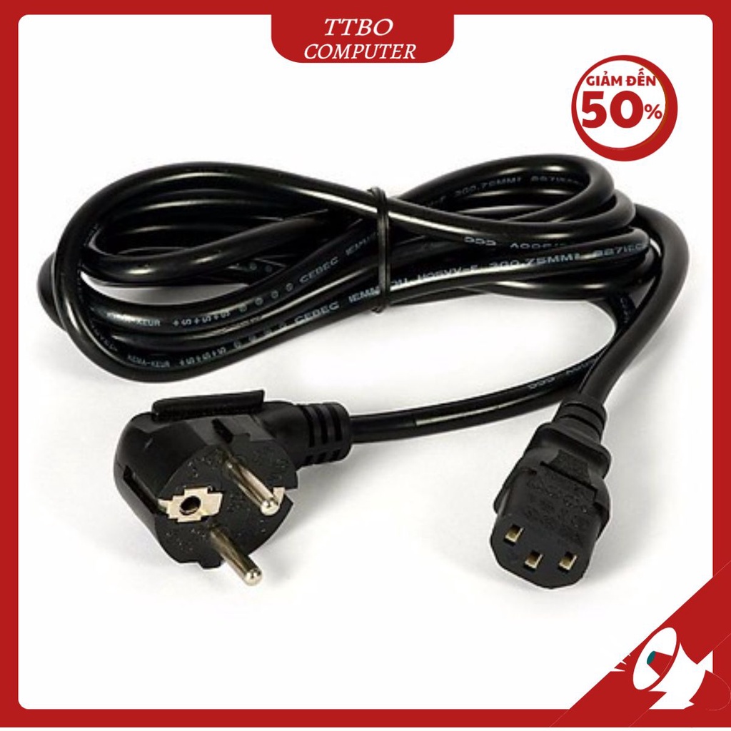 Dây Nguồn Máy tính PC,dây nguồn laptop dẹt đen xám 1.5m 2 chấu 3 chấu loại tốt  TTBO COMPUTER