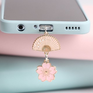 Điện thoại chống bụi cắm hợp kim Vintage Fan Sakura Pendant