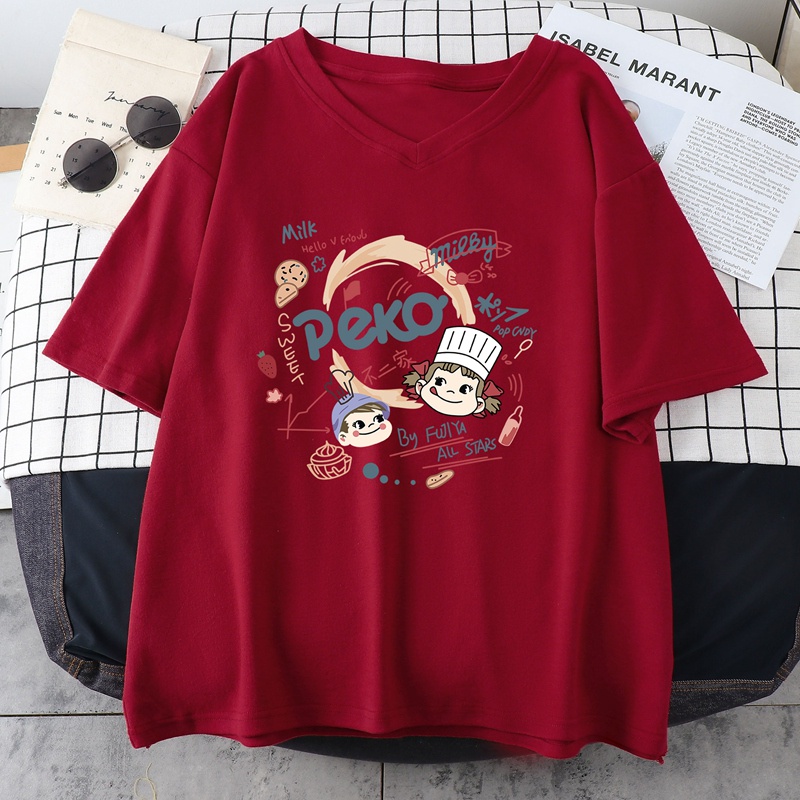 Áo Thun Tay Lỡ Nữ HappyFamily Cổ Trái Tim In Họa Tiết Các Món Bánh Xinh Xắn PEKO Cotton 100 Cao Cấp