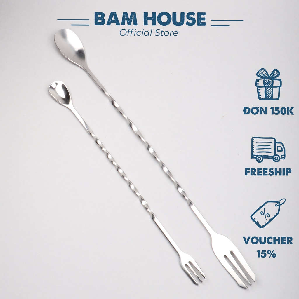 Ảnh Muỗng khuấy inox pha chế quầy bar Bam House 2 đầu cao cấp MKQB01 1
