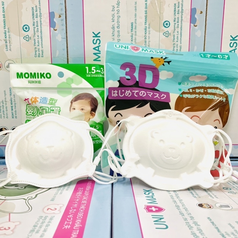 Set 3 khẩu trang gấu cho bé Uni Mask có điều chỉnh dây, khẩu trang trẻ em sơ sinh đến 3 tuổi mesocshop
