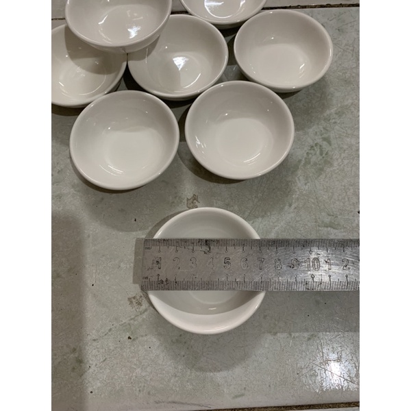 lốc 10 Chén Sứ Nhỏ Tráng Men Trắng Đựng Nước Chấm , Muối Tiêu Kích Thước Miệng 7,5cm Cao 2cm