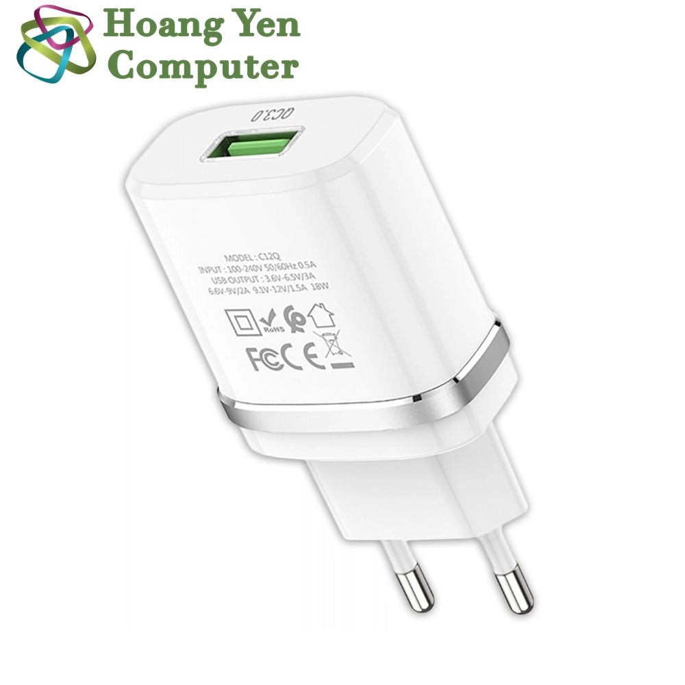 Cốc Sạc Nhanh Quick Charge 3.0 Hoco C12Q (QC3.0 18W) - BH 6 Tháng | Cốc Sạc 18W - Hoàng Yến Computer