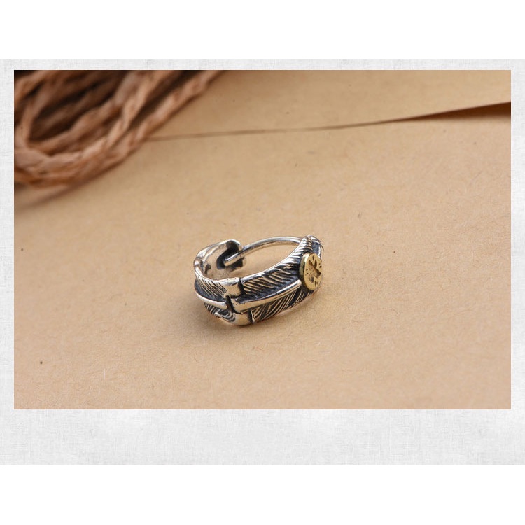 Bông Tai Mạ Bạc 925 Hình Chim Đại Bàng Đính Lông Vũ Đơn Giản Phong Cách Retro Cho Nam