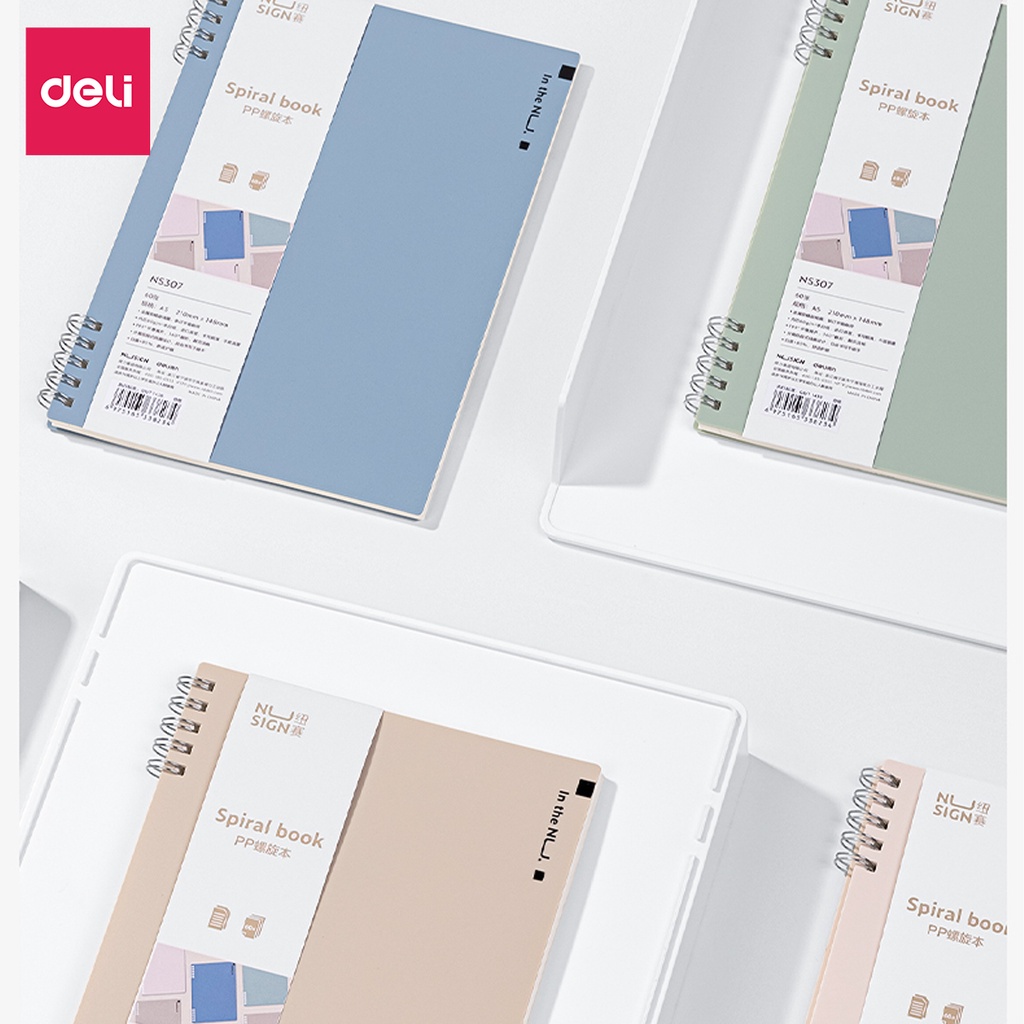 Sổ lò xo gáy xoắn màu pastel A5 120 trang kẻ ngang Deli - Phù hợp làm planner, sử dụng như tập vở học sinh - NS307