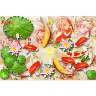 Tranh dán tường 3D Cá Chép hồ sen nhiều mẫu mã trang trí nhà, quán ăn đẹp