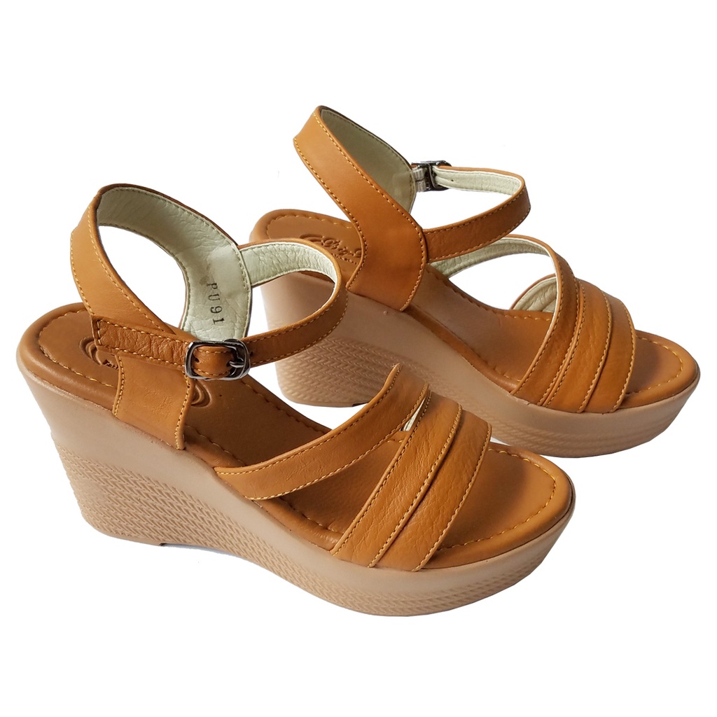 Giày Sandal Đế Xuồng BIGGBEN Da Bò Cao 9 Phân HKD614