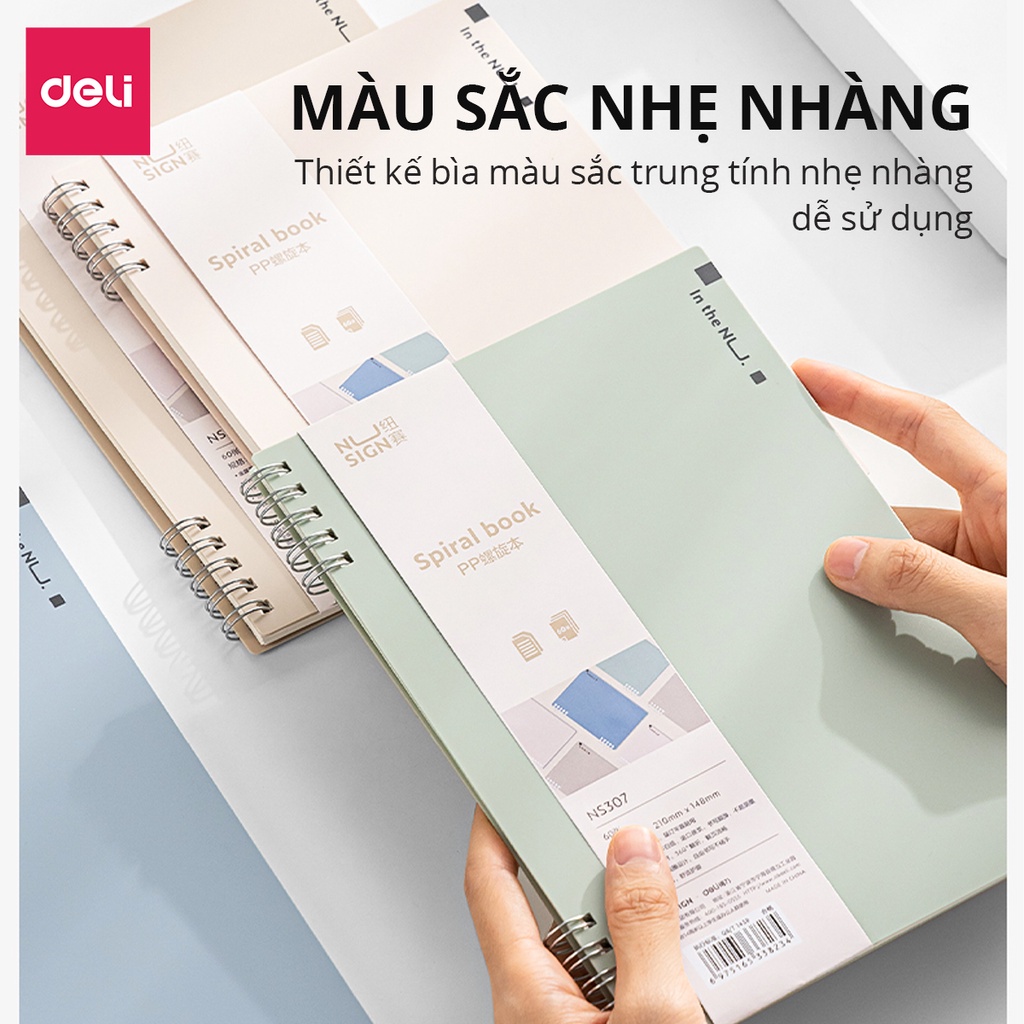 Sổ lò xo gáy xoắn màu pastel A5 120 trang kẻ ngang Deli - Phù hợp làm planner, sử dụng như tập vở học sinh - NS307
