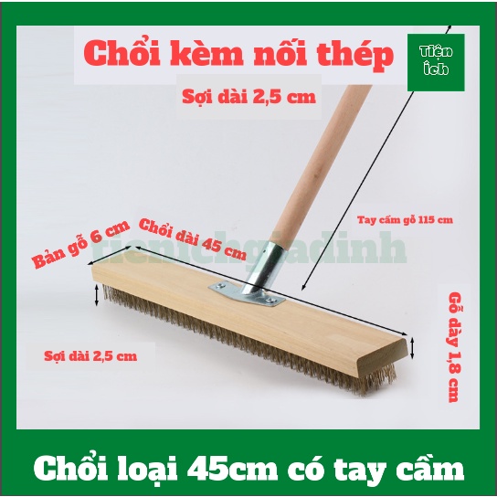 Chổi sắt mạ đồng chà cọ rong rêu ố vàng sàn nhà sân vườn bể bơi sợi dài ...