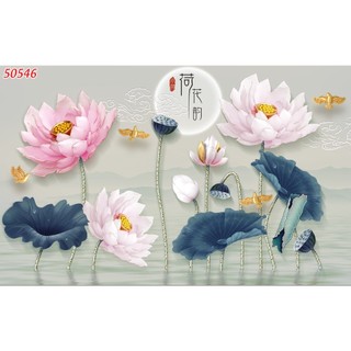 Tranh 3D chủ đề hoa sen, hoa đắp nổi với nhiều màu sắc khác nhau, phong cách trang nhã, lịch sự