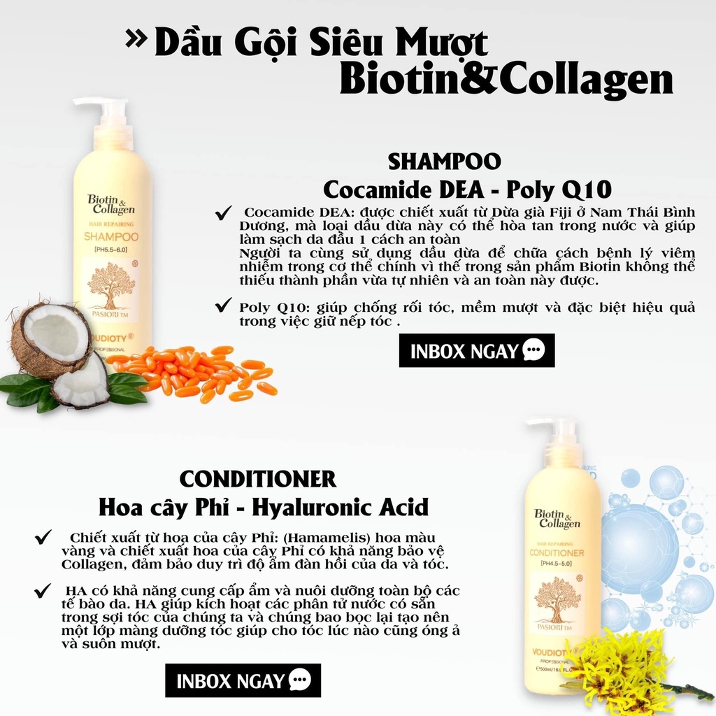 Dầu Gội, Xả Biotin Collagen Voudioty Vàng Giúp Phục Hồi, Giúp Tóc Siêu Mềm Mượt, Dung Tích 500ml-1000ml
