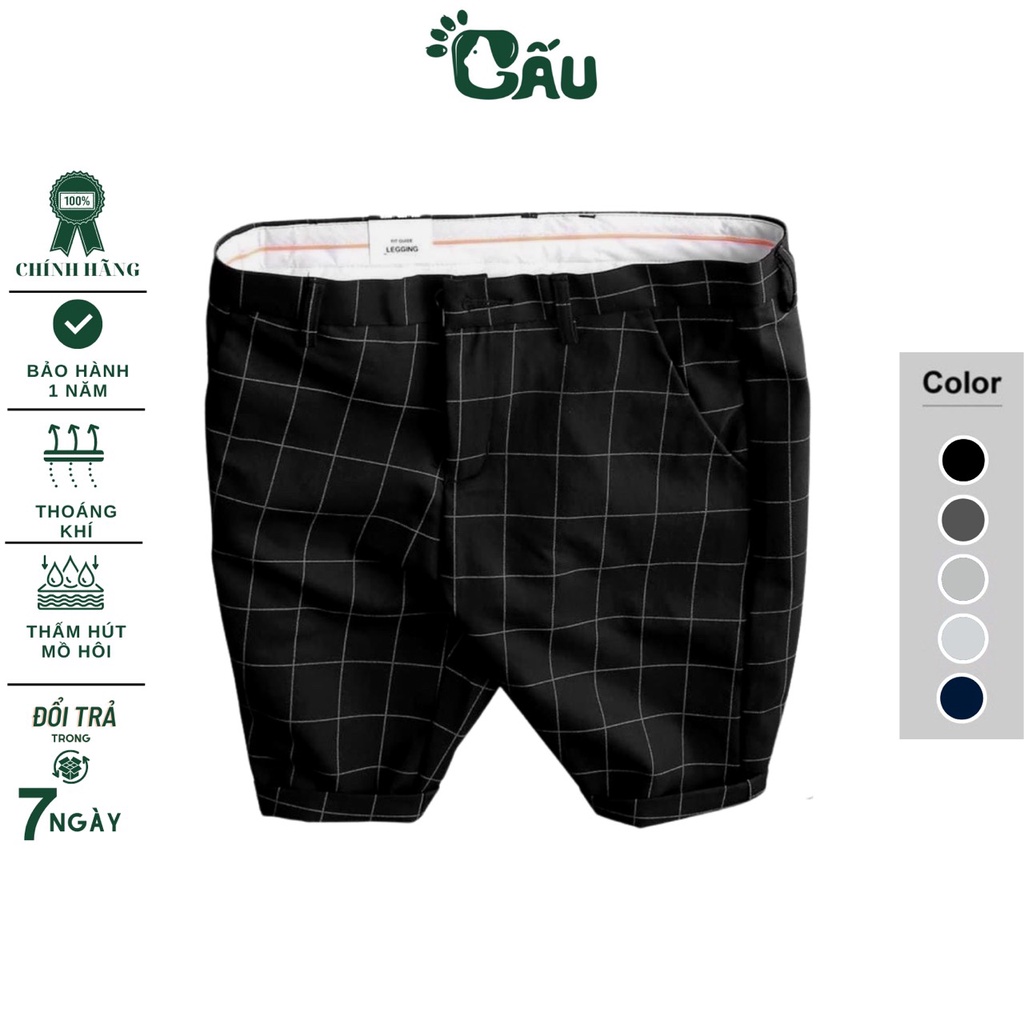 Quần short tây Nam Gấu 194 vải âu mềm mịn, co dãn nhẹ – form slimfit [ Có Big Size ] – SHORT Sọc Caro