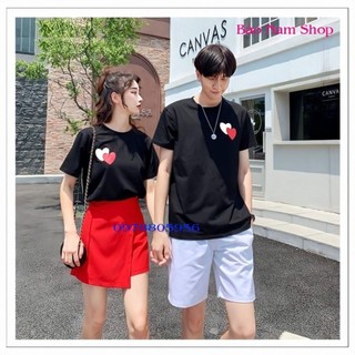 Áo cặp nam nữ, áo thun đôi in hình trái tim nhỏ xinh dễ thương-PINK