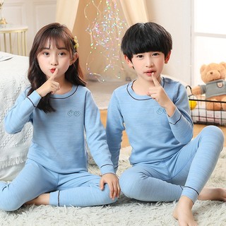 Bộ Đồ Ngủ Mùa Thu Trẻ Em Đồ Ngủ Cotton Phù Hợp Với Màu Sắc Nguyên Chất Traceless Ấm Bộ Đồ Ngủ Cho 2-16Y Trẻ Em Bé Trai Bé Gái