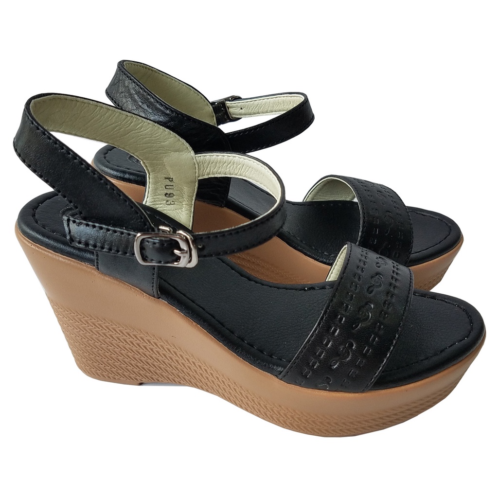 Giày Sandal Đế Xuồng BIGGBEN Da Bò Cao 9 Phân HKD613