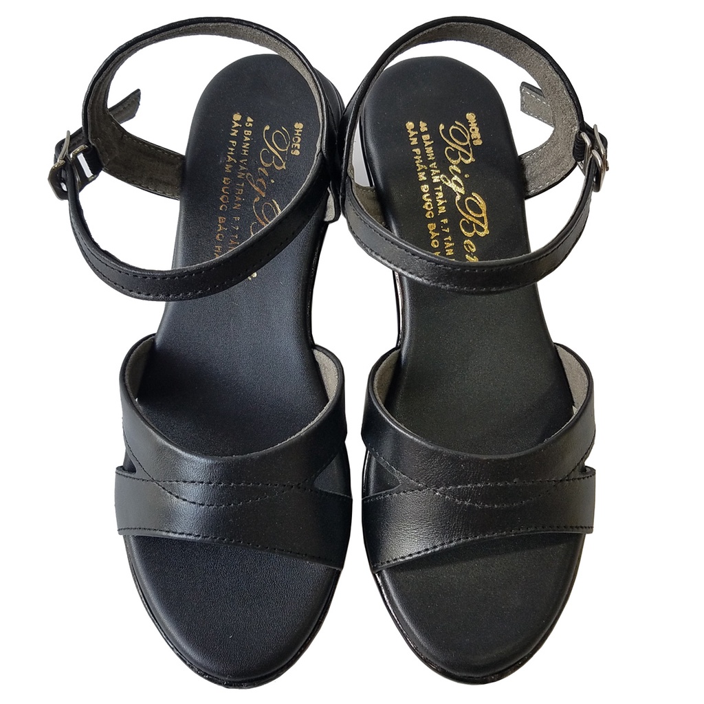 Giày Sandal Đế Xuồng BIGGBEN Da Bò Thật Cao 5 Phân HKD474
