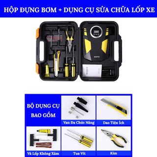 Bơm Lốp Ô Tô Điện Tử Tự Ngắt SUITU ST-5002 Có Đèn Chiếu Cực Sáng, Kèm Hộp Dụng Cụ Vá Đa Năng CarZone