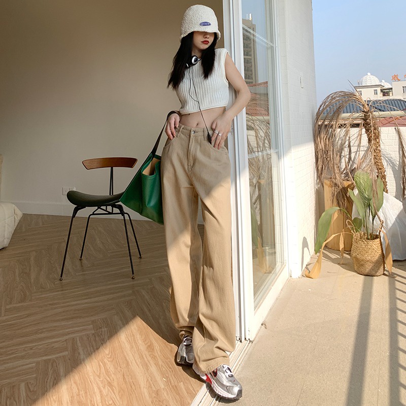 Ảnh Quần jeans DaDuHey phiên bản Hàn Quốc dành cho nữ ống rộng lưng cao thời trang 2