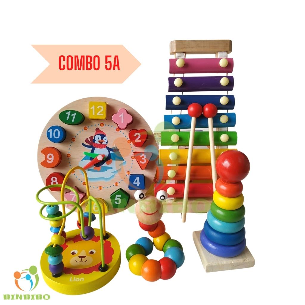 Combo 6 món đồ chơi gỗ Montessori phát triển trí tuệ cho bé - Binbibo