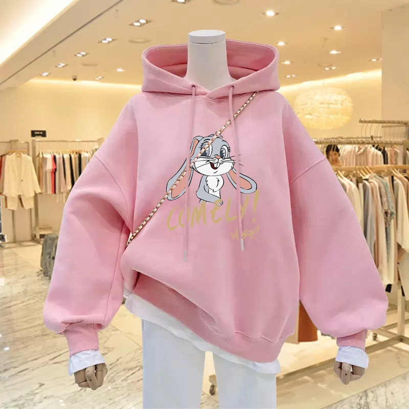 Áo Hoodie Nữ HappyFamily Màu Xanh Rêu Hot Trend Comely Hình Chú Thỏ Xinh Xắn Chất Nỉ Da Cá 100 Cao Cấp