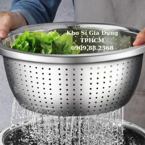 Rổ inox rá inox vo gạo rửa rau củ quả, lắp vừa vào thau inox sâu lòng ...