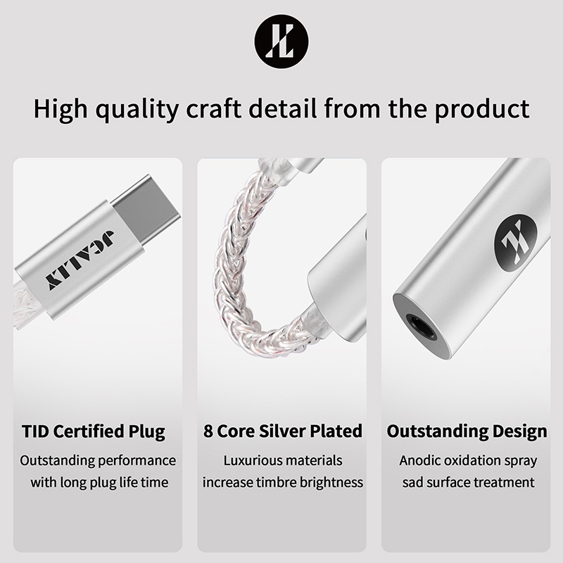 Dây Cáp Âm Thanh Kỹ Thuật Số Chuyển Đổi JM7 JM7L USB Type C / Light-ning Sang 3.5mm DAC CX31993 Cho Android / Apple 32bit / 384KHz