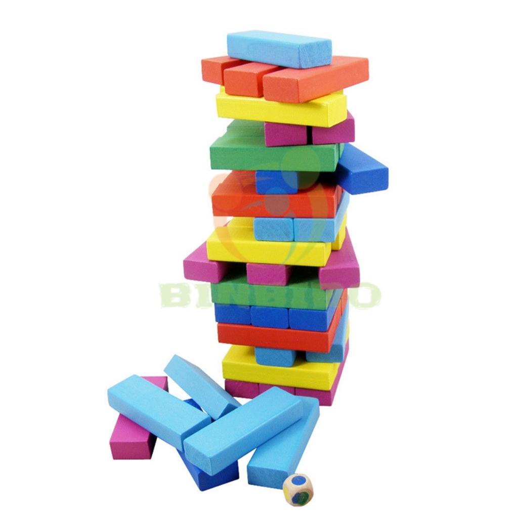 Rút gỗ màu loại to 48 thanh cầm cực chắc tay Đồ chơi Domino cho bé - Binbibo