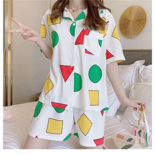 Bộ Đồ Ngủ Ngắn Tay Họa Tiết shin Cậu Bé Bút Chì Kiểu Nhật Hàn Thời Trang Mùa Hè Cho Nữ