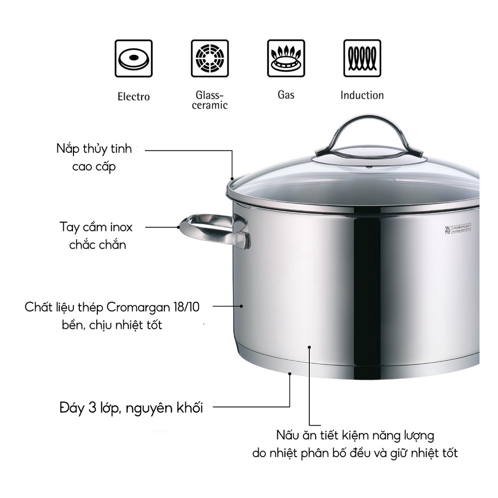 Mô tả Nồi WMF Provence Đáy Từ 3 Lớp Size 16,20,24cm Chất Liệu Thép Không Gỉ, Dùng Cho Mọi Loại Bếp - 3