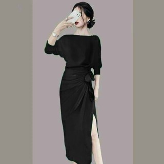 Đầm dự tiệc trung niên phom ôm body cổ thuyền nơ cao cấp