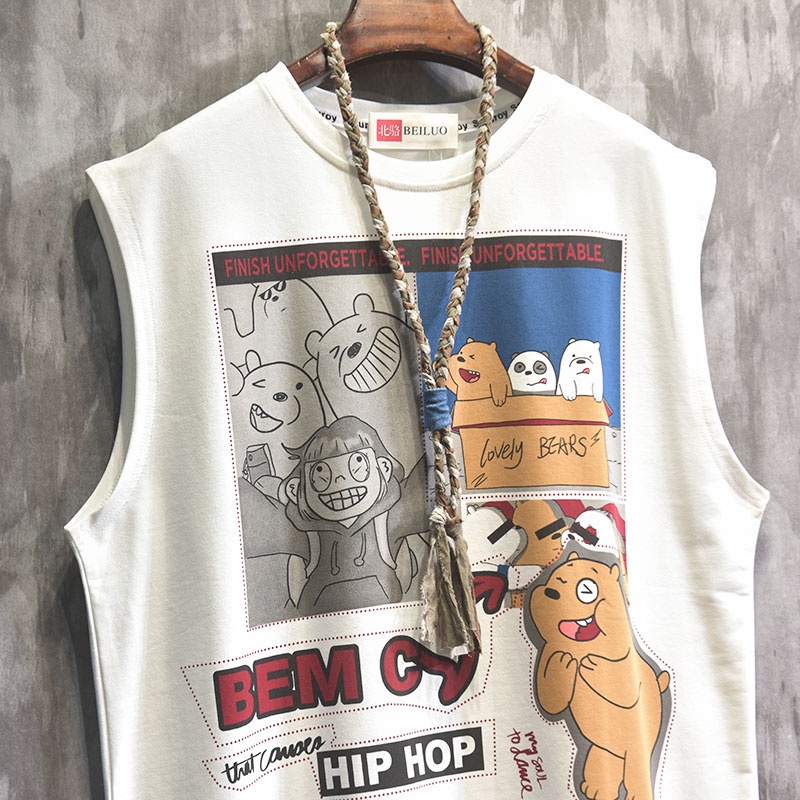 Áo thun ba lỗ nam in gấu bear hoạt hình vải cotton 100 cao cấp - HappyFamily