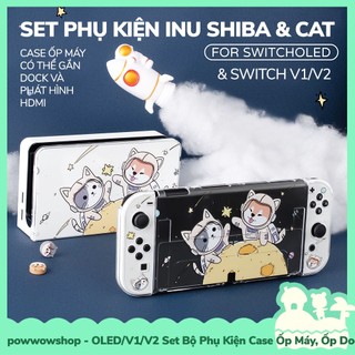 [Sẵn VN - Hỏa Tốc] Oled/V1/V2 Set Bộ Phụ Kiện Case Máy, Case Dock Nintendo Switch Mẫu Shiba & Cat Astronaut