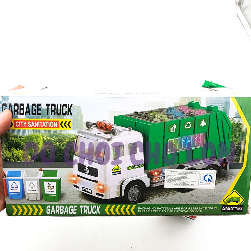 Đồ chơi ô tô cho bé trai tải chở rác  6 bánh có đèn 3D dùng pin có nhạc JY686,đồ chơi cho bé trai