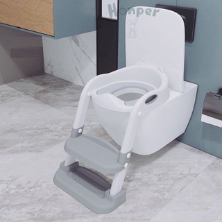 Thang bô Honper 2 bậc gấp gọn, Thang bô vệ sinh có lót thu nhỏ ngồi bồn cầu và tay vịn cho bé