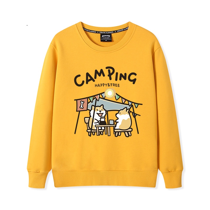 Áo Sweater Nam/Nữ HappyFamily Camping In Hình Chú Chó Shiba Happy&Free Chất Cotton 100 Cao Cấp