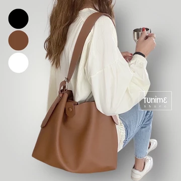 Women's Korean-Style PU Leather Tote Bag – Large