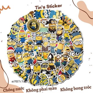 Set 10 30 50 sticker MINIONS chống thấm nước decal dán nón bảo hiểm laptop xe máy đàn guitar bình giữ nhiệt