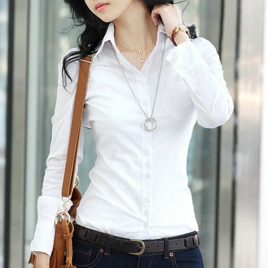 Áo Sơ Mi Dài Tay Thiết Kế Mới Màu Trắng Thanh Lịch Thời Trang Dành Cho Nữ