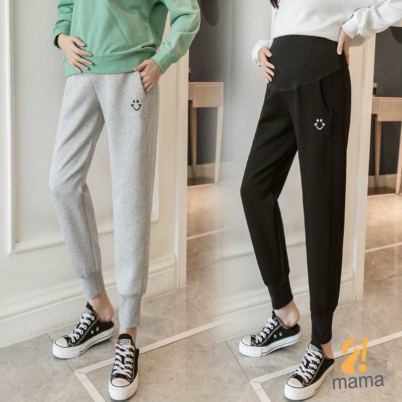 Quần bà bầu dài thu đông 2mama chất nỉ da cá dày dạ loại 1 hình mèo dáng thể thao jogger có chun chỉnh bụng