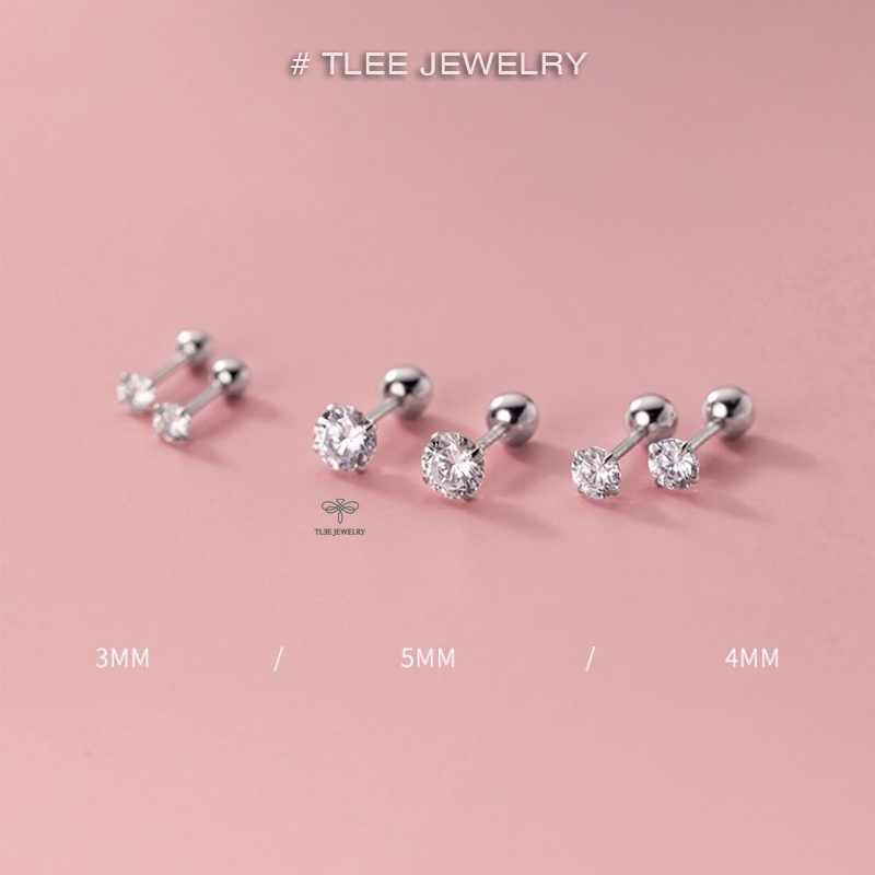 Ảnh Bông tai bạc TLEE nam nữ nụ đá 925 chốt ren vặn nhiều size cá tính TLEE JEWELRY B0338 2