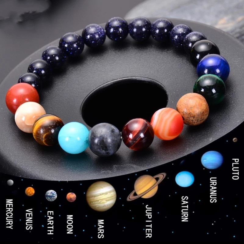 Vòng Tay Chuỗi Hạt Đá Chakra Thiên Nhiên Hệ Mặt Trời Galaxy Thời Trang Cho Nam Và Nữ