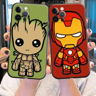 Ốp điện thoại di động Groot Iron Man Avengers Marvel Apple dễ thương cho iPhone 11 12 13 14 Pro Max Mini 6 7 8 Plus X Xs XR SE Black Cover