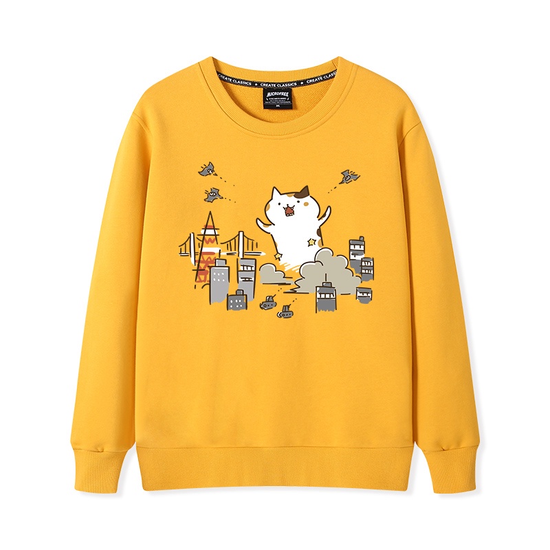 Áo sweater nữ HappyFamily In hình chú mèo bự ngộ nghĩnh phá phách chất cotton 100 cao cấp
