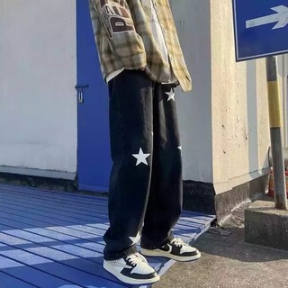 Quần Jeans Baggy Nam Nữ Thêu Ngôi Sao From Rộng Dáng Suông, Chất Bò Màu Đen Xanh, Thời Trang Unisex Phong Cách Hàn Quốc