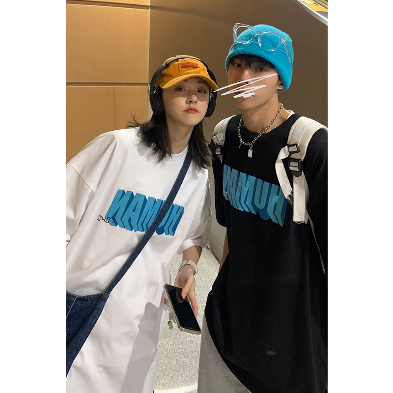 Áo Thun Tay Lỡ Unisex HappyFamily Form Rộng NAMUH Chất Cotton 100 Cao Cấp-2 Màu Trắng/Đen