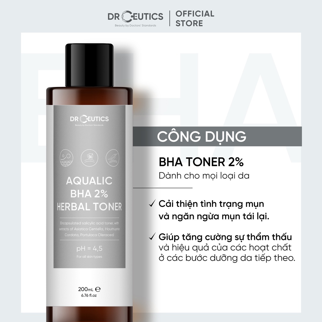 Ảnh DRCEUTICS Dung Dịch Làm Sạch Và Cân Bằng Da BHA 2% AQUALIC (Nền Nước) - (100ml 200ml) 3