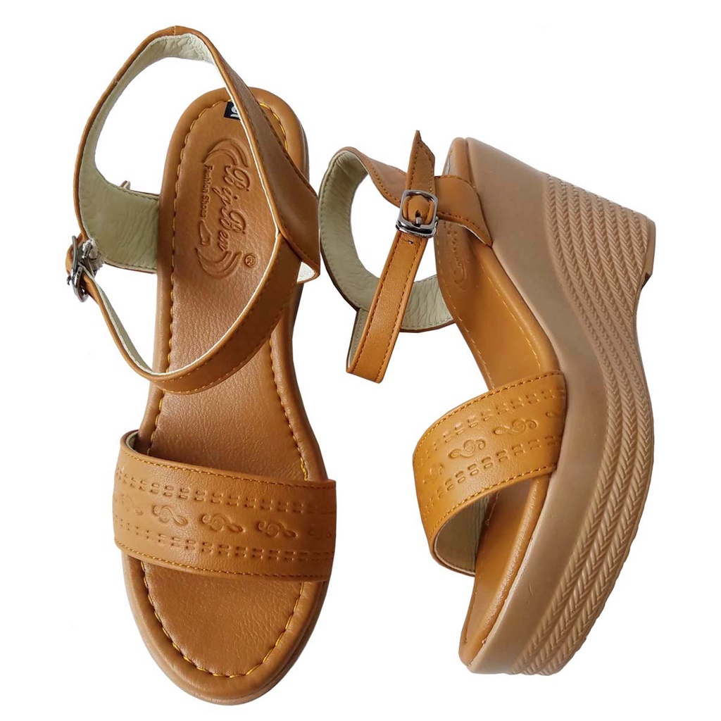Giày Sandal Đế Xuồng BIGGBEN Da Bò Cao 9 Phân HKD613