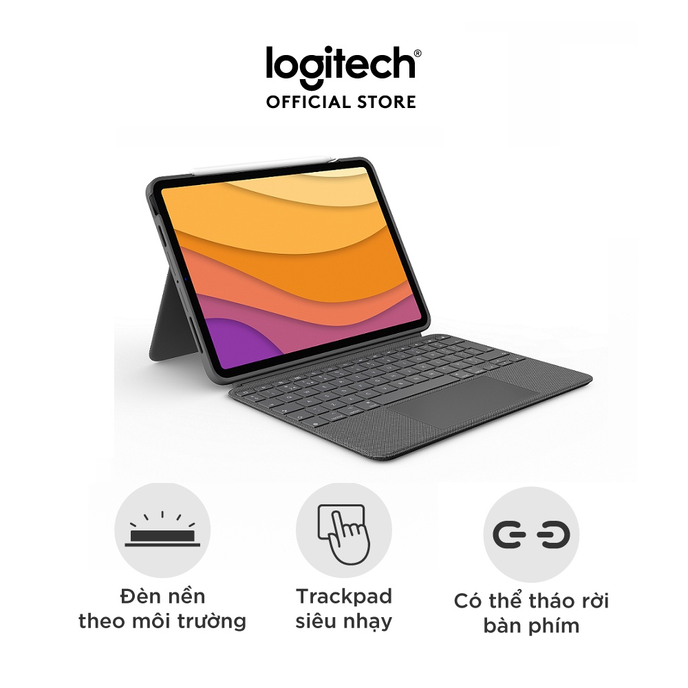 Bao da kèm bàn phím Logitech Combo Touch dành cho iPad Air Gen 4 & 5 -Backlit tháo rời, Trackpad siêu nhạy