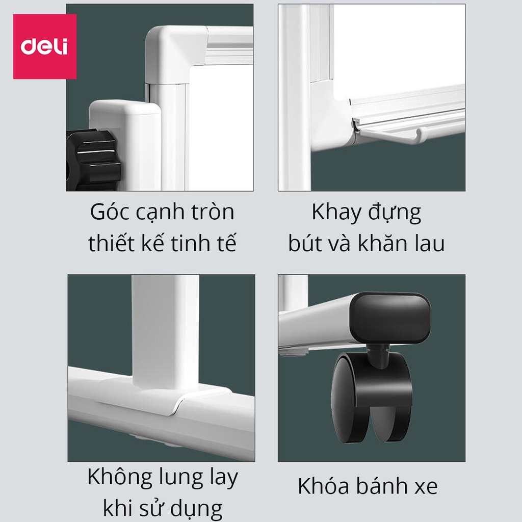 [TẶNG KÈM FULL PHỤ KIỆN] Bảng Từ Trắng FlipChart Hai Mặt Deli Viết Bút Lông Bảng Xoay 360 Độ Chân Di Động Kèm Dụng Cụ