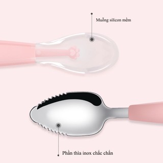 Thìa Muỗng Nạo Hoa Quả 2 Đầu Tiện Lợi Kết Hợp Thìa Ăn Dặm Silicon Cho Bé